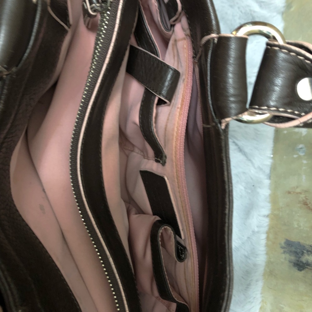 🌟RARE🌟COLE HAAN Vintage leather handbag, brown with pale pink striping - Picture 3 of 15